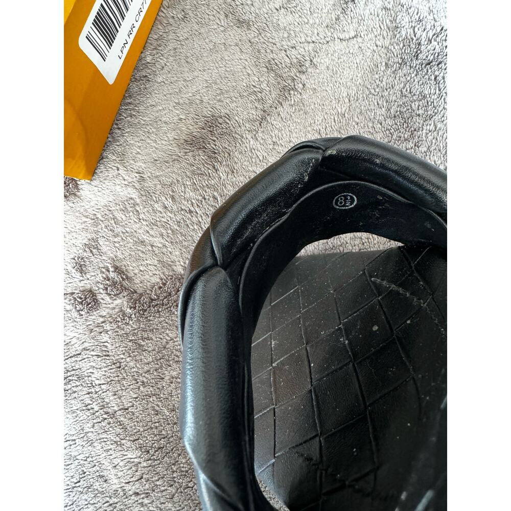 Lido Sandal- Black Padded Quilted Leather Mule Square open front size 8.5 - Picture 5 of 9